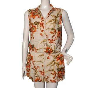 JOIE Linen Outfit, Shorts (10), Top (L), 3pc, Sleeveless, Belt, Floral, Flax